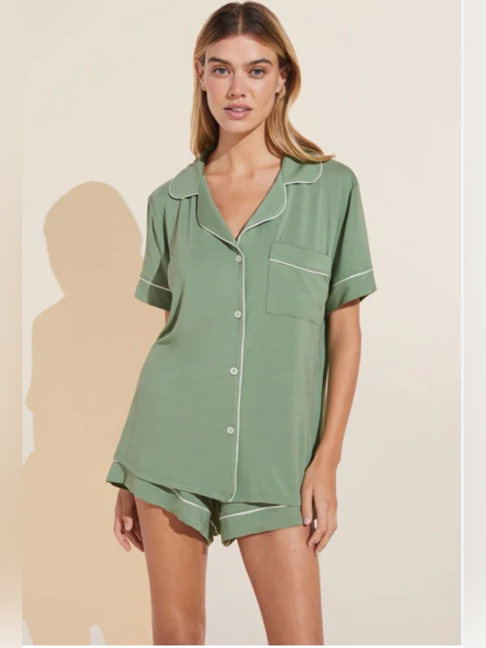 Tahari Sleepwear Womens‎ Sage Green Short Sleeve Pajama Set with Shorts Size L